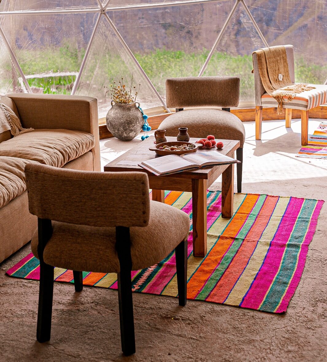 Geodomos en campo de flores